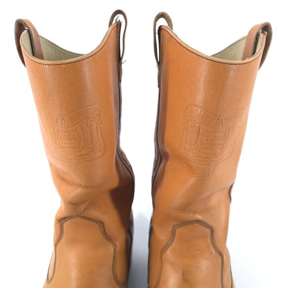 Vintage Johnny Ringo Cowboy Boots Men 8D Square Toe Tan Bull Hide Western Rodeo - Picture 9 of 14